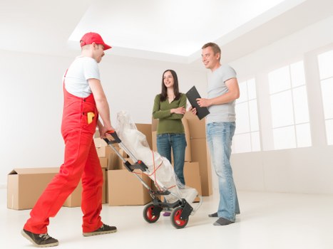 Packed boxes and protective wrapping prepared for a home move