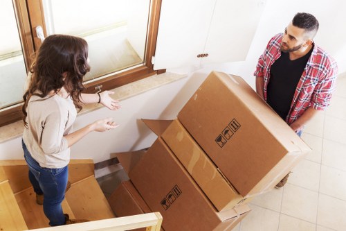 Packing boxes and household items ready for a move in Harrow on the Hill